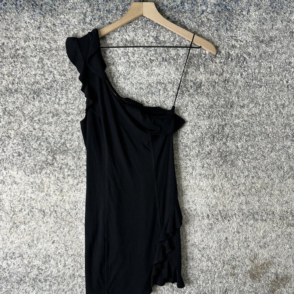Free People Dress Womens XS Black One‎ Shoulder Ruffle Bodycon Mini Cocktail